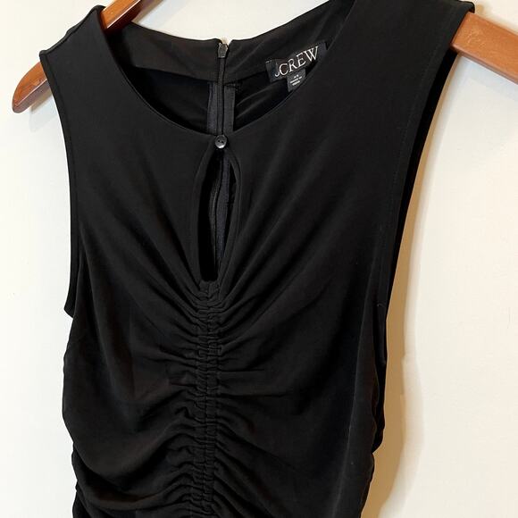 J.Crew Ruched Center Seam Dress Matte Jersey Midi Sleeveless LBD CI890 Black XS - Picture 1 of 14